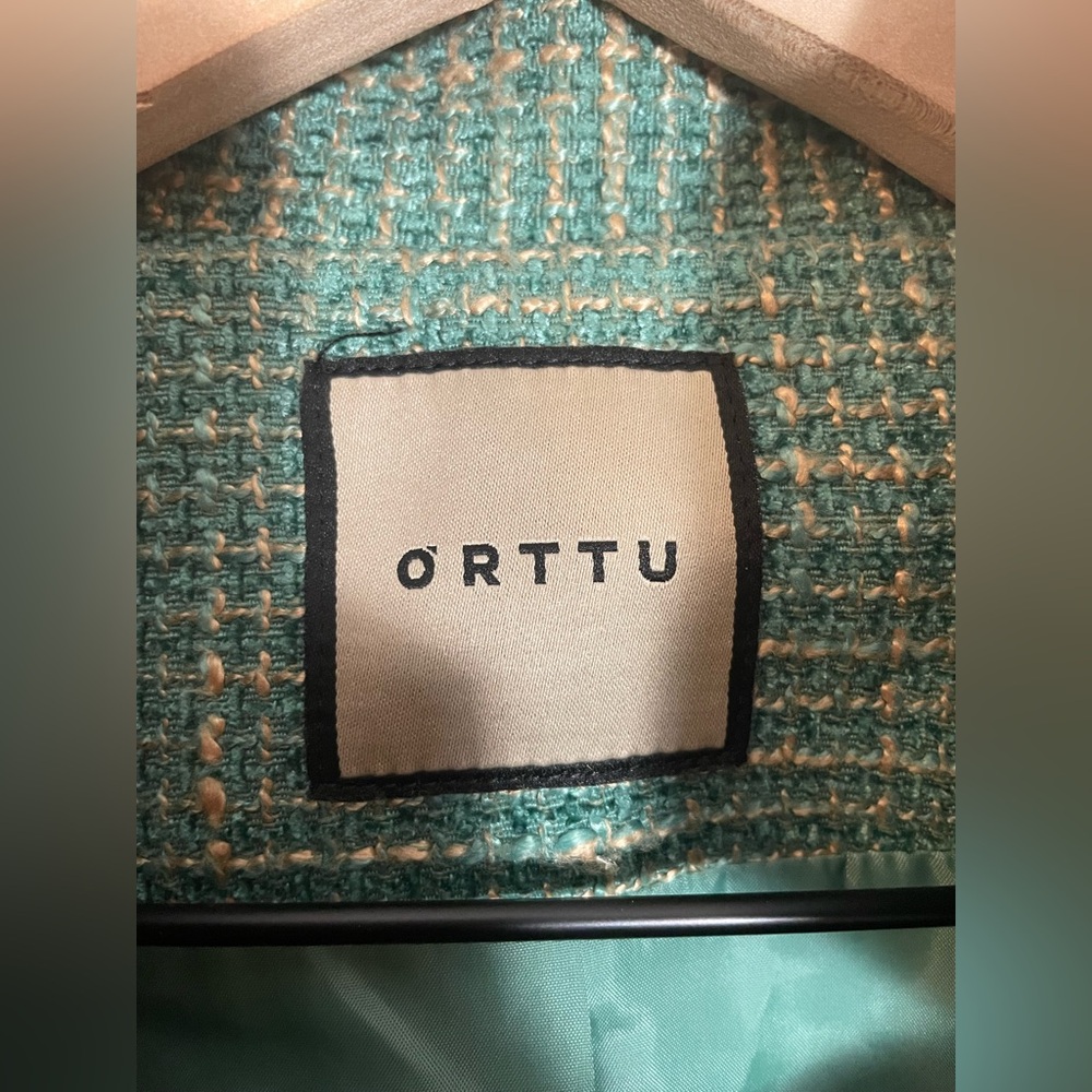ORTTU Star Neck Jacket Green Tweed Gold Accents Size Medium Military Glamor $290 - Picture 4 of 13
